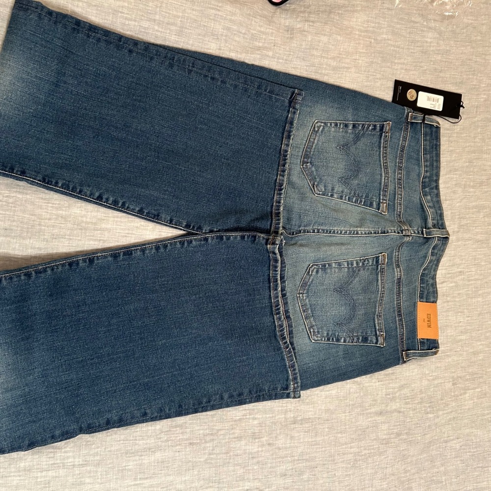 NWT Edwin Lark Flare Jeans Flashback Blue High Rise Denim EW2061ICS Designer 31 - Picture 5 of 5